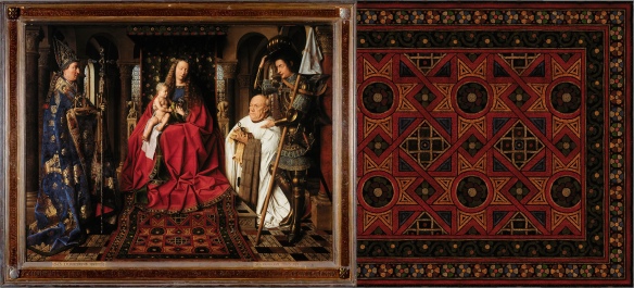 Van Eyck Virgen del Canónigo Van der Paele y alfombra restituida